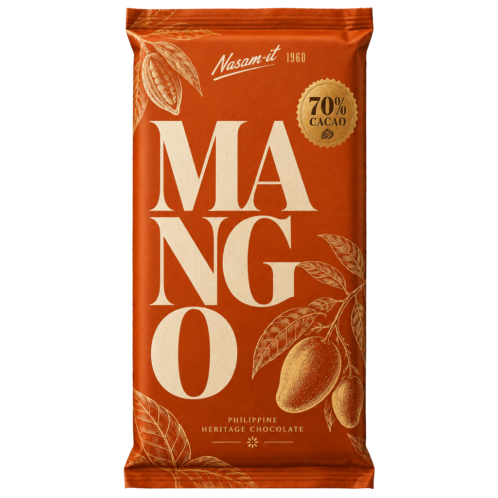 Nasam-it Mango 70% cacao bar in orange wrapper