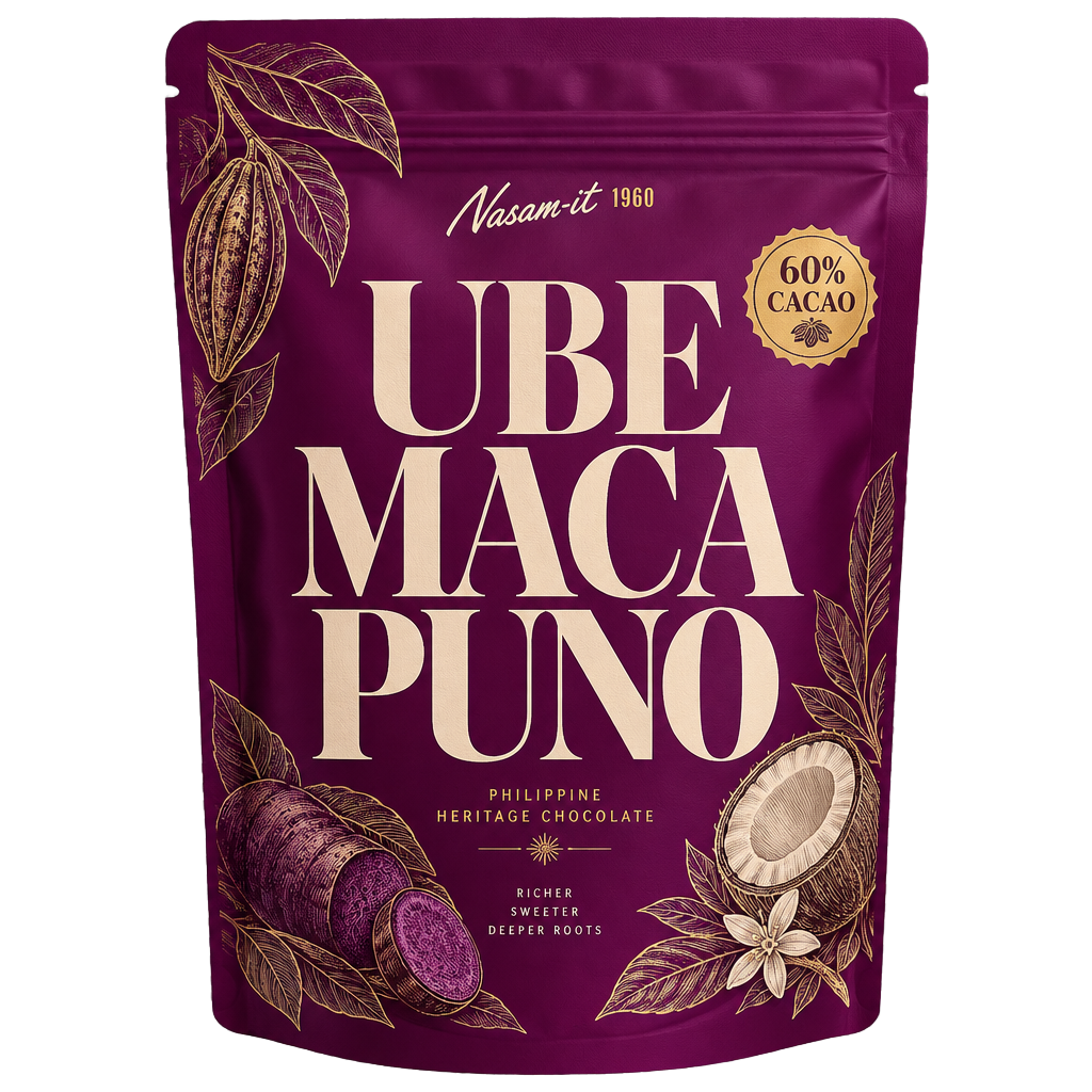 Nasam-it Ube-Macapuno chocolate drink pouch in purple